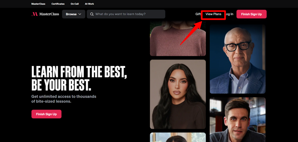 Masterclass View Plans page