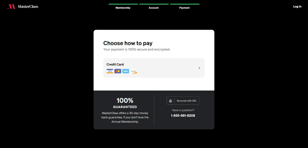 Masterclass payment page